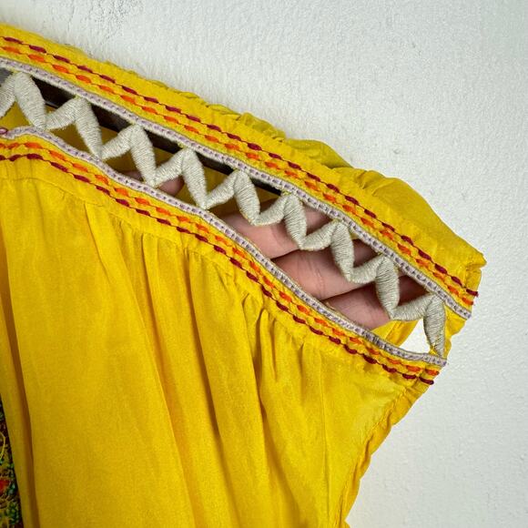 Nanette Lepore | Size 6 Bright Yellow Silk Embroidered Beaded Embellished Blouse - Picture 9 of 12